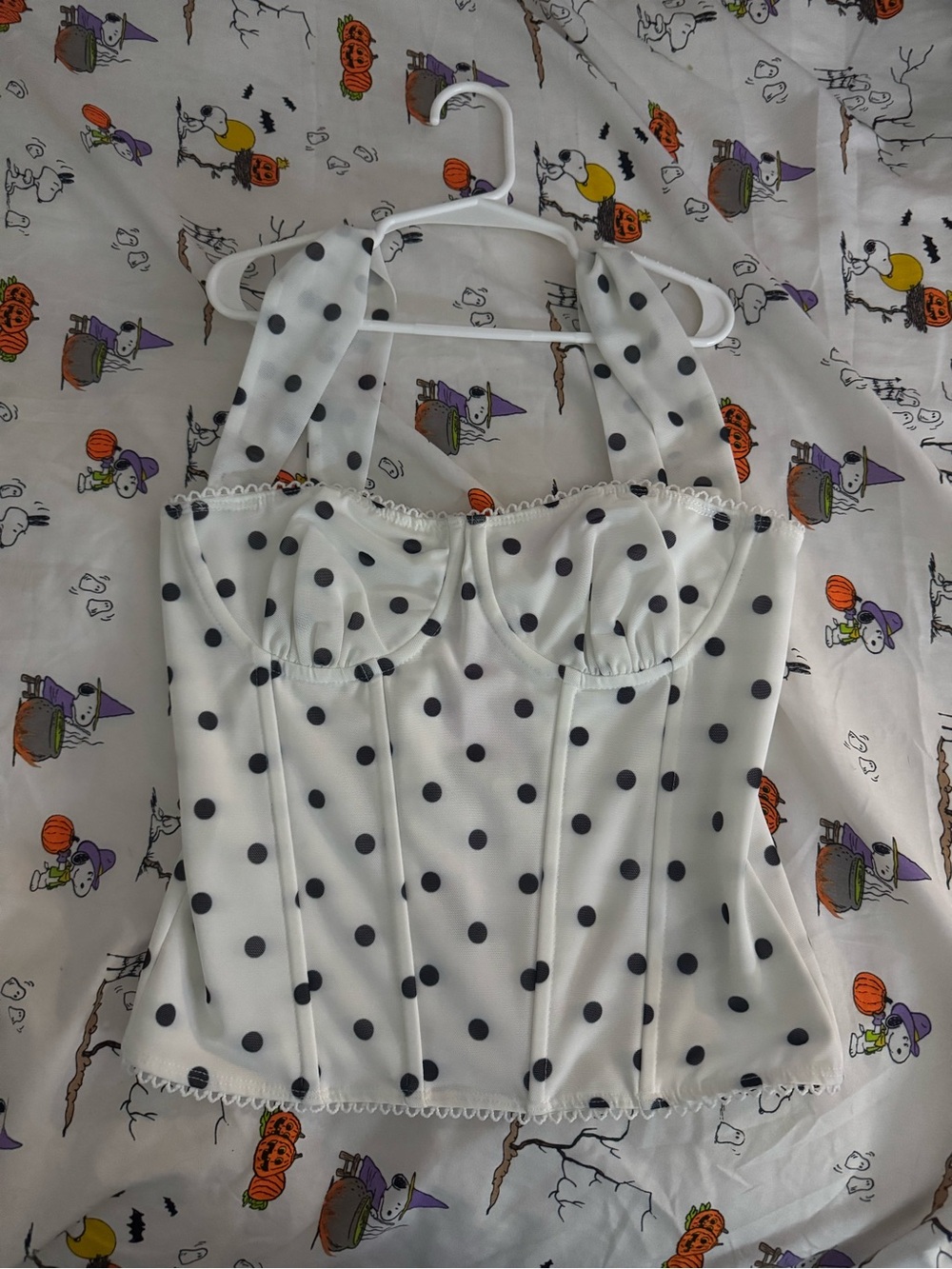Edikted White Polka Dot Bustier Camisole with Black Dots